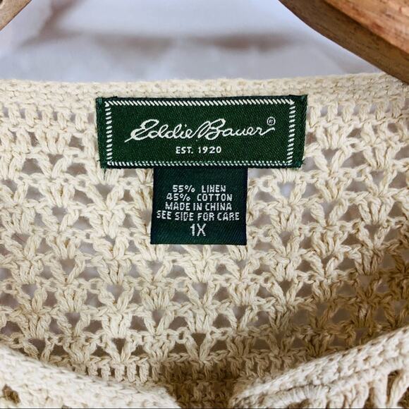 Eddie Bauer Neutral Open Weave Cardigan Sweater 1X Linen Blend - Picture 8 of 9